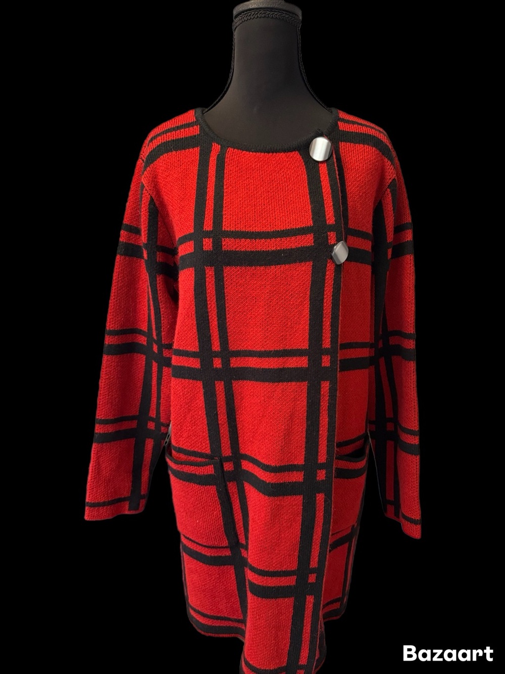 Vintage Red Plaid Sweater Jacket